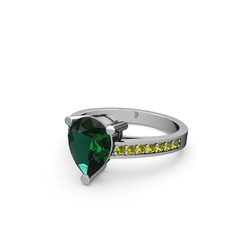 Yeşil kuvars ve peridot 8 ayar beyaz altın yüzük