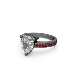 Swarovski ve garnet 925 ayar siyah rodyum kaplama gümüş yüzük