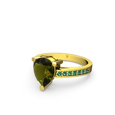 Marvina Damla Tektaş Yüzük - Peridot ve yeşil kuvars 8 ayar altın yüzük #1f6xfjx