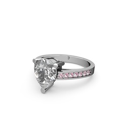 Marvina Damla Tektaş Yüzük - Swarovski ve pembe kuvars 14 ayar beyaz altın yüzük #1fc5mla