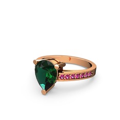 Marvina Damla Tektaş Yüzük - Yeşil kuvars ve rodolit garnet 18 ayar rose altın yüzük #1feb92e