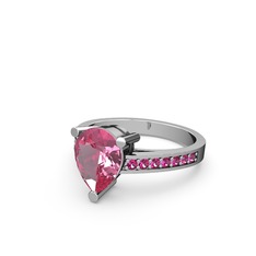 Pembe kuvars ve rodolit garnet 8 ayar beyaz altın yüzük