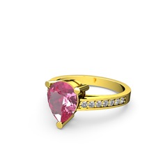 Marvina Damla Tektaş Yüzük - Pembe kuvars ve swarovski 14 ayar altın yüzük #1hicia8