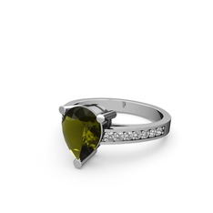 Peridot ve beyaz zirkon 8 ayar beyaz altın yüzük