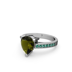 Peridot ve yeşil kuvars 18 ayar beyaz altın yüzük