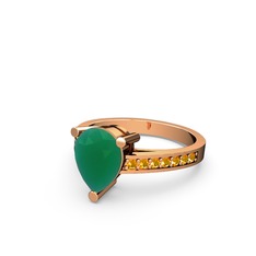 Marvina Damla Tektaş Yüzük - Kök zümrüt ve sitrin 14 ayar rose altın yüzük #1hre614