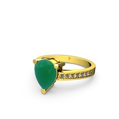 Marvina Damla Tektaş Yüzük - Kök zümrüt ve dumanlı kuvars 8 ayar altın yüzük #1i0f8pp