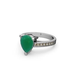 Marvina Damla Tektaş Yüzük - Kök zümrüt ve dumanlı kuvars 14 ayar beyaz altın yüzük #1ivgblw