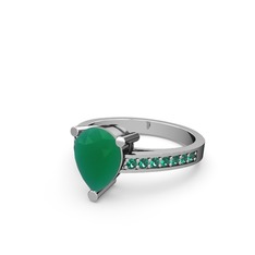Marvina Damla Tektaş Yüzük - Kök zümrüt ve yeşil kuvars 8 ayar beyaz altın yüzük #1j3klow