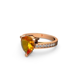 Sitrin ve beyaz zirkon 14 ayar rose altın yüzük