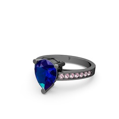 Marvina Damla Tektaş Yüzük - Lab safir ve pembe kuvars 925 ayar siyah rodyum kaplama gümüş yüzük #1jcs3rl