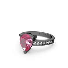 Pembe kuvars ve swarovski 925 ayar siyah rodyum kaplama gümüş yüzük