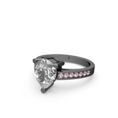 Marvina Damla Tektaş Yüzük - Swarovski ve pembe kuvars 925 ayar siyah rodyum kaplama gümüş yüzük #1jvz7rl