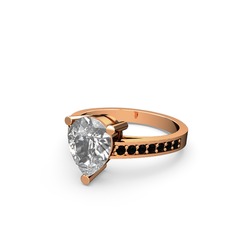 Marvina Damla Tektaş Yüzük - Swarovski ve siyah zirkon 925 ayar rose altın kaplama gümüş yüzük #1kayofv