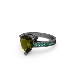 Peridot ve yeşil kuvars 925 ayar siyah rodyum kaplama gümüş yüzük