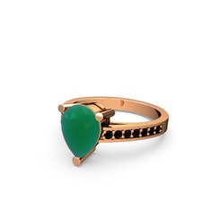 Marvina Damla Tektaş Yüzük - Kök zümrüt ve siyah zirkon 14 ayar rose altın yüzük #1o0wes2