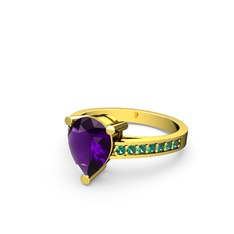 Marvina Damla Tektaş Yüzük - Ametist ve yeşil kuvars 18 ayar altın yüzük #1o8c3sh