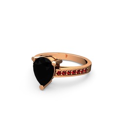Marvina Damla Tektaş Yüzük - Siyah zirkon ve garnet 925 ayar rose altın kaplama gümüş yüzük #1p7b9v3