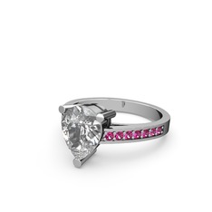 Marvina Damla Tektaş Yüzük - Beyaz zirkon ve rodolit garnet 8 ayar beyaz altın yüzük #1p8g79l