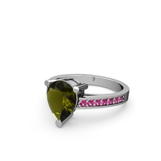 Peridot ve rodolit garnet 8 ayar beyaz altın yüzük