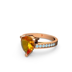 Marvina Damla Tektaş Yüzük - Sitrin ve akuamarin 925 ayar rose altın kaplama gümüş yüzük #1q9x3i0