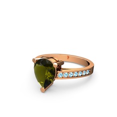 Marvina Damla Tektaş Yüzük - Peridot ve akuamarin 925 ayar rose altın kaplama gümüş yüzük #1qge09j