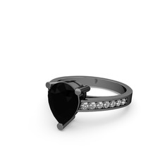 Marvina Damla Tektaş Yüzük - Siyah zirkon ve beyaz zirkon 925 ayar siyah rodyum kaplama gümüş yüzük #1tdxma0