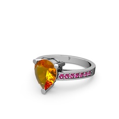 Marvina Damla Tektaş Yüzük - Sitrin ve rodolit garnet 14 ayar beyaz altın yüzük #1tfwsv8