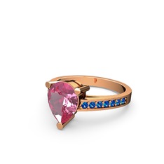 Pembe kuvars ve lab safir 14 ayar rose altın yüzük