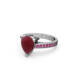 Marvina Damla Tektaş Yüzük - Kök yakut ve rodolit garnet 18 ayar beyaz altın yüzük #1urglz8