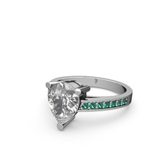 Swarovski ve yeşil kuvars 14 ayar beyaz altın yüzük