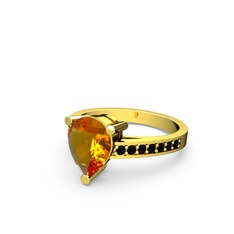 Marvina Damla Tektaş Yüzük - Sitrin ve siyah zirkon 925 ayar altın kaplama gümüş yüzük #1vckzvy