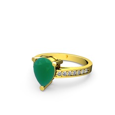 Marvina Damla Tektaş Yüzük - Kök zümrüt ve pırlanta 925 ayar altın kaplama gümüş yüzük (0.21 karat) #1w34hj2