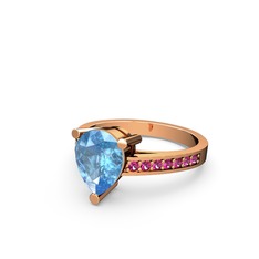 Marvina Damla Tektaş Yüzük - Akuamarin ve rodolit garnet 8 ayar rose altın yüzük #1xev43b