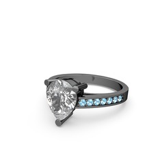 Marvina Damla Tektaş Yüzük - Swarovski ve akuamarin 925 ayar siyah rodyum kaplama gümüş yüzük #1yfaaos