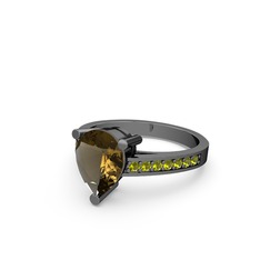 Dumanlı kuvars ve peridot 925 ayar siyah rodyum kaplama gümüş yüzük