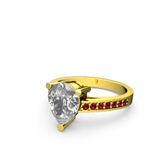 Beyaz zirkon ve garnet 14 ayar altın yüzük