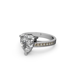 Swarovski ve dumanlı kuvars 8 ayar beyaz altın yüzük