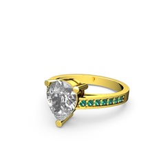 Marvina Damla Tektaş Yüzük - Beyaz zirkon ve yeşil kuvars 8 ayar altın yüzük #32nqda