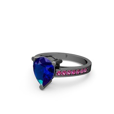 Lab safir ve rodolit garnet 925 ayar siyah rodyum kaplama gümüş yüzük