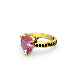 Pembe kuvars ve siyah zirkon 18 ayar altın yüzük