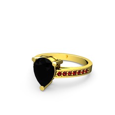 Siyah zirkon ve garnet 18 ayar altın yüzük
