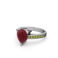 Marvina Damla Tektaş Yüzük - Kök yakut ve peridot 14 ayar beyaz altın yüzük #5b200f