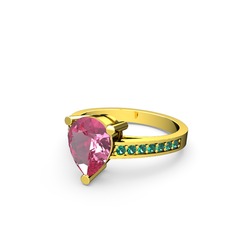 Marvina Damla Tektaş Yüzük - Pembe kuvars ve yeşil kuvars 18 ayar altın yüzük #63k5zr