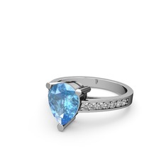 Akuamarin ve swarovski 8 ayar beyaz altın yüzük