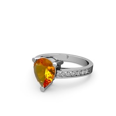 Marvina Damla Tektaş Yüzük - Sitrin ve pırlanta 18 ayar beyaz altın yüzük (0.21 karat) #7ifbrp