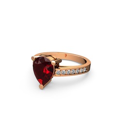 Marvina Damla Tektaş Yüzük - Garnet ve pırlanta 925 ayar rose altın kaplama gümüş yüzük (0.21 karat) #9uc0cg
