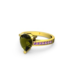 Marvina Damla Tektaş Yüzük - Peridot ve ametist 8 ayar altın yüzük #af72iz
