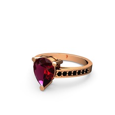 Rodolit garnet ve siyah zirkon 925 ayar rose altın kaplama gümüş yüzük