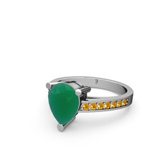 Marvina Damla Tektaş Yüzük - Kök zümrüt ve sitrin 18 ayar beyaz altın yüzük #aoc5qn